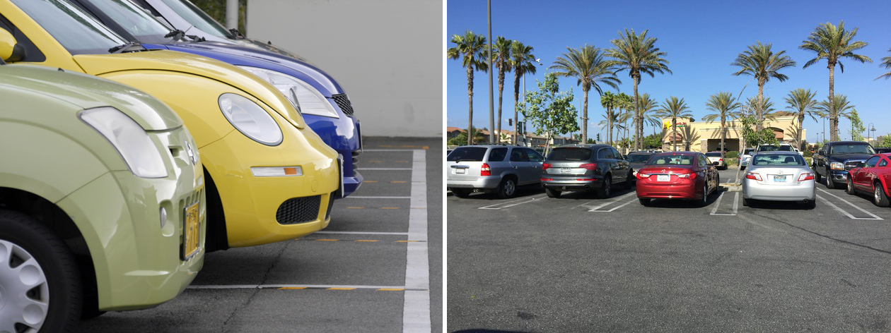 Two images are combined. The images of cars parked in Japan and somewhere outside Japan.