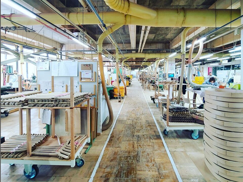 The inside of a wooden furniture factory, neat and tidy