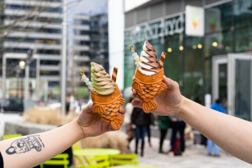 Taiyaki ice cream, fish-shaped waffle with ice cream inside