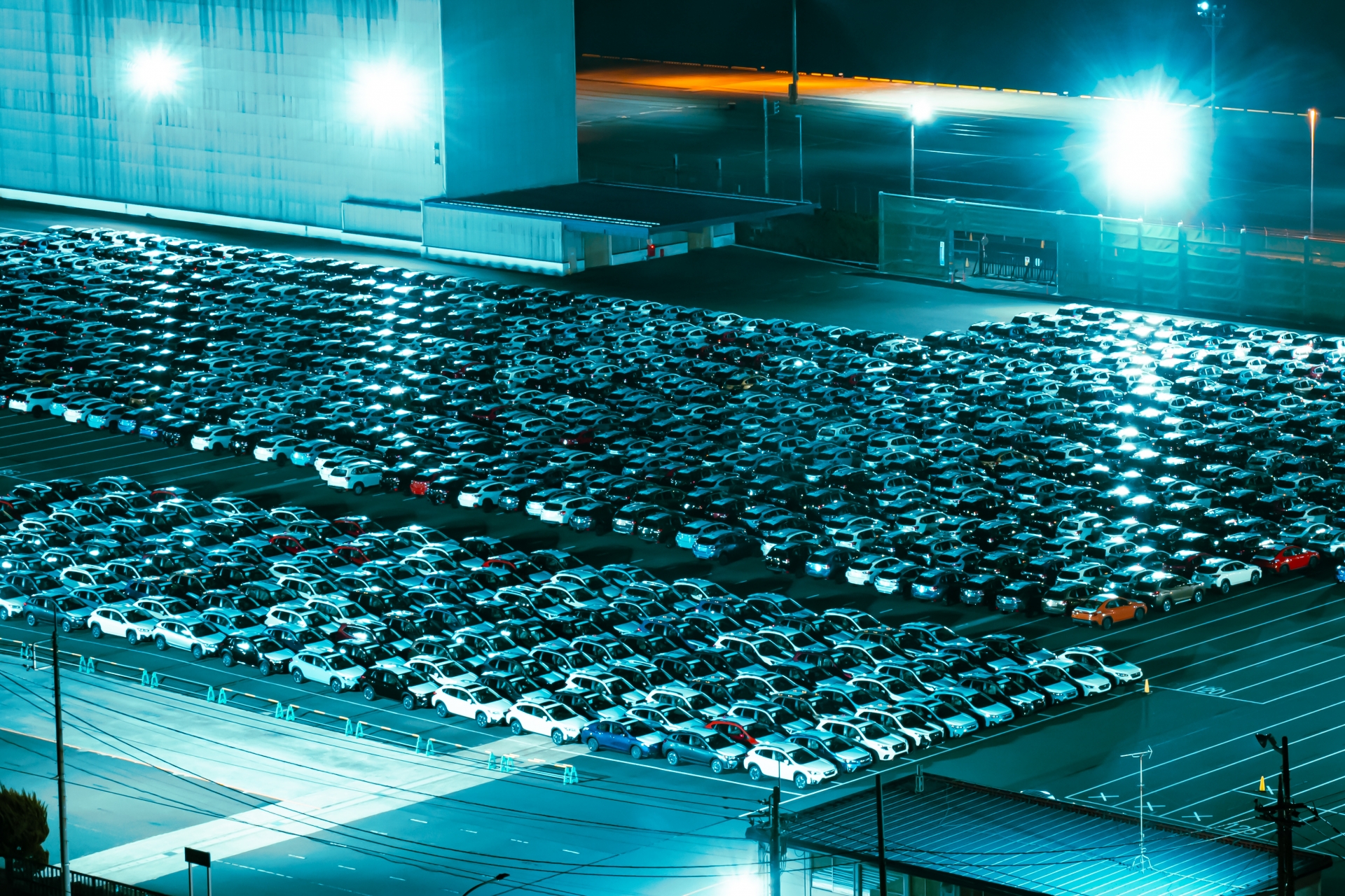 A lot of cars waiting for export at a port