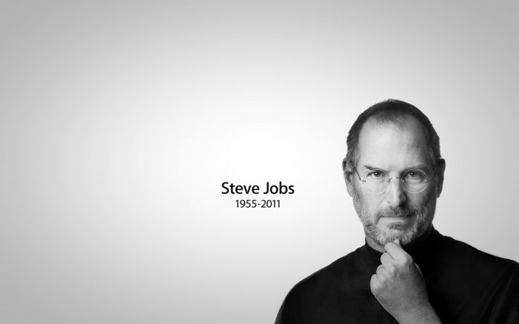 The black-and-white photo of Steve Jobs