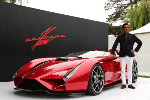 Ferrari Kode57 and the designer, Ken Okuyama standing aside