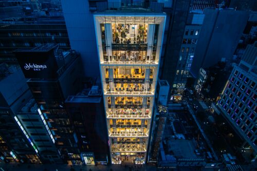 Uniqlo building in Ginza, Tokyo, shot in the evening