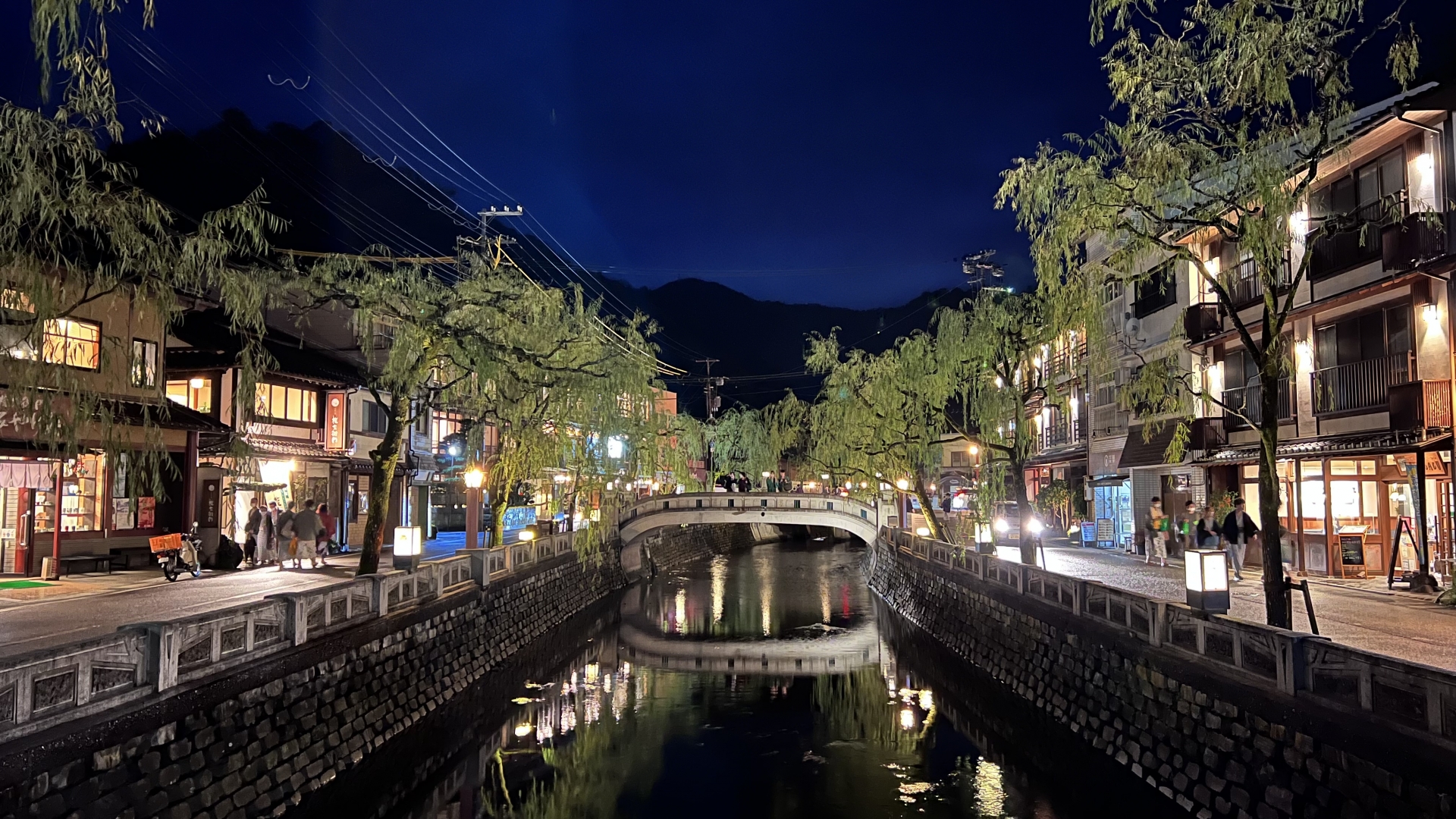 A Japanese classic onsen street the center of which there is a small river running