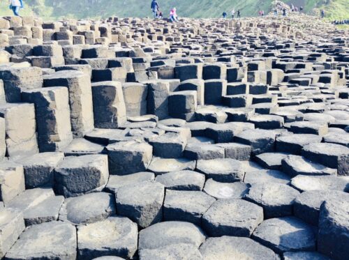 Giant's Causeway, a sea coast where many hexagonal-shaped rocked are aligned