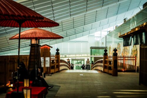 The second floor of Tokyo Haneda International airport, which is designed to look like a Japanese traditional street.