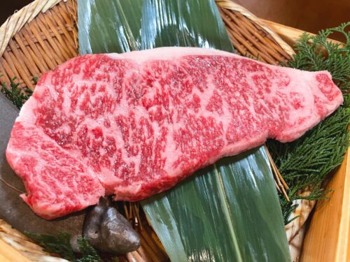 Wagyu, Japanese beef on the rattan tray